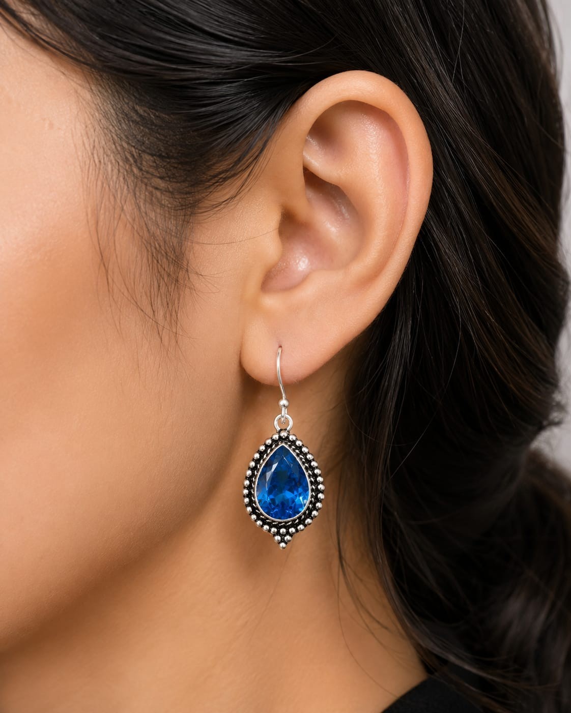 Swiss Blue Topaz Gemstone 925 Sterling Handmade Daily Wear Earring Gift For Her