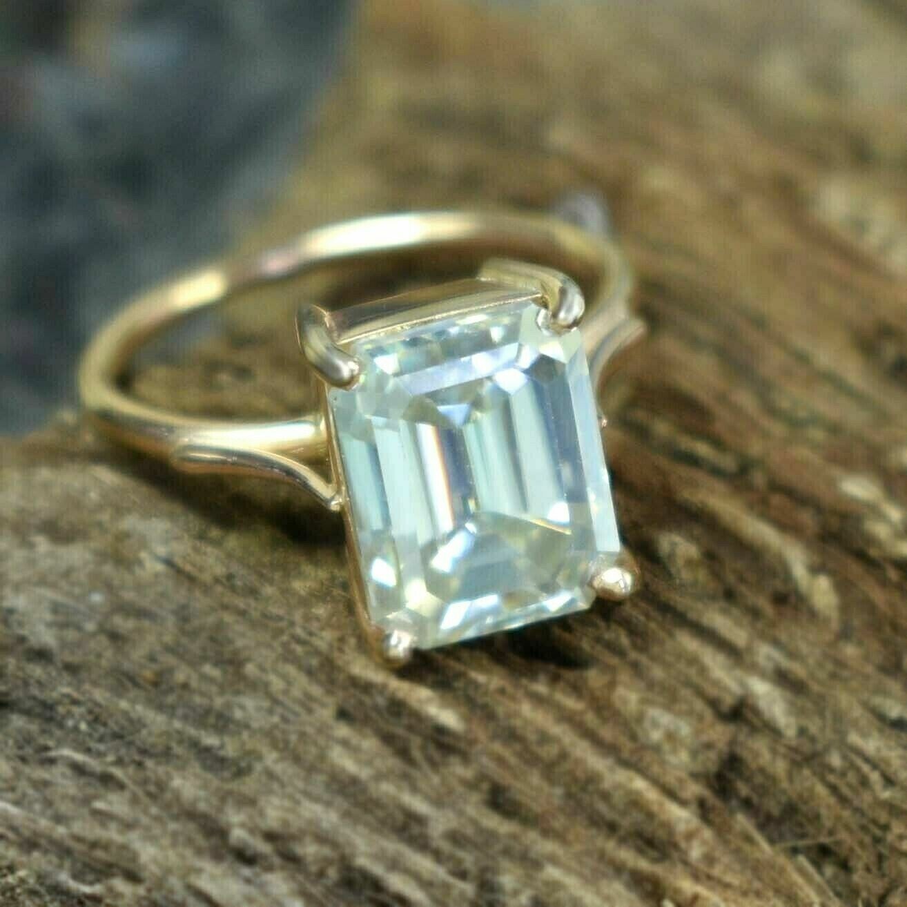 5 Ct Off White Emerald Cut Treated Diamond Ring With Rose Gold Plated Certified