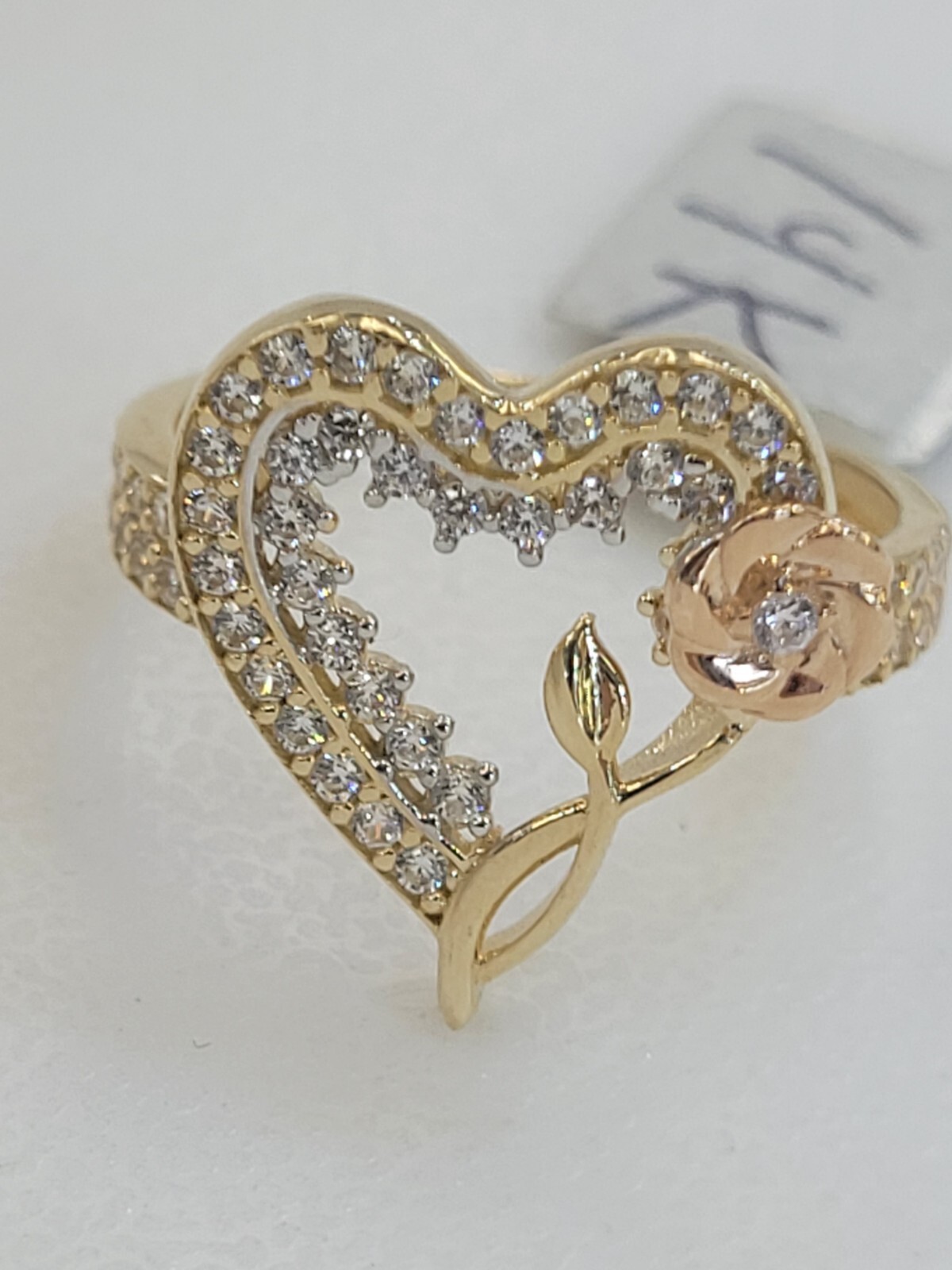 Big Solid 14k rose yellow Gold flower Heart ring size 6789 10