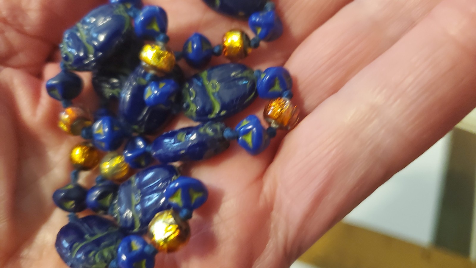 Antique Neiger Brothers Czech Egyptian revival scarab cobalt blue murano foil