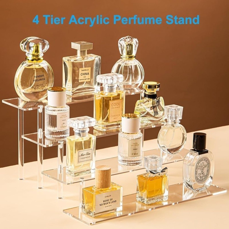 4 Tier Acrylic Perfume Organizer Stand Clear Display Risers Cologne Cosmetic