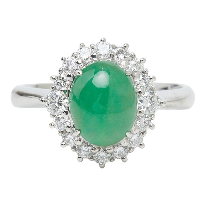 AUTHENTIC Ring ring Pt900 Platinum/Jade #13(JP Size) Women