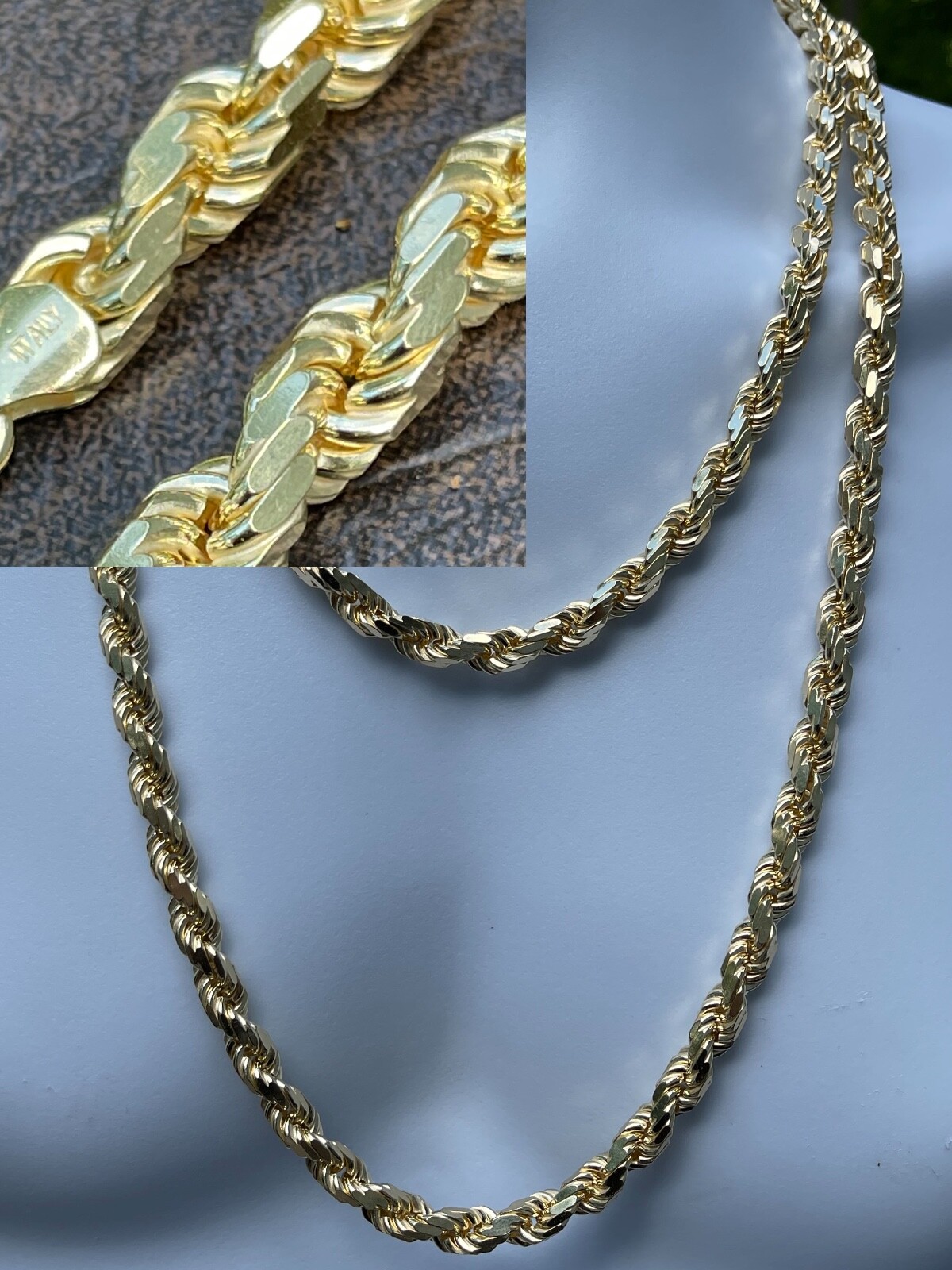 8mm Thick Rope Chain 14k Gold Plated Real Solid 925 Sterling Silver Necklace Big