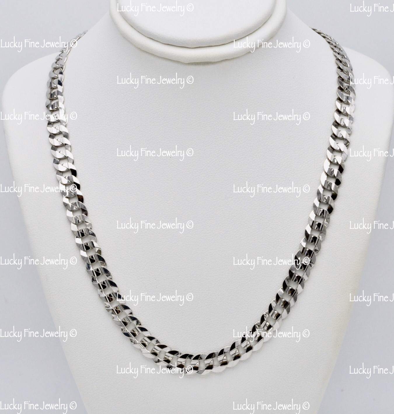 Real 14k White gold Miami Curb chain necklace 20-24 inches 6.50 mm