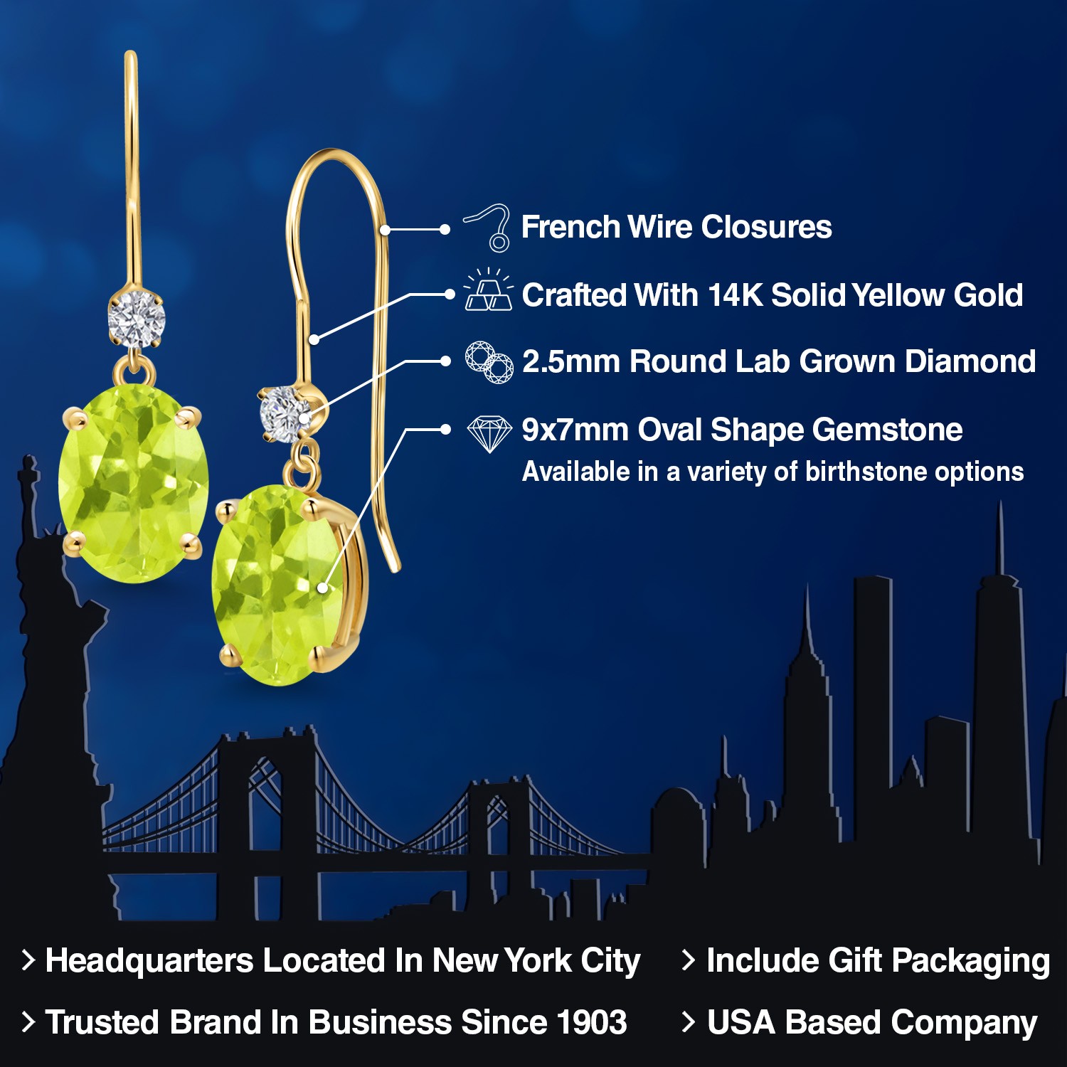 14K Yellow Gold Yellow Lemon Quartz and Lab Grown Diamond Earrings for Women |