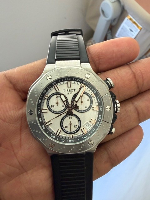 Tissot T Race Chronograph 45mm Swiss Quartz Men Silver dial Rubber Strap