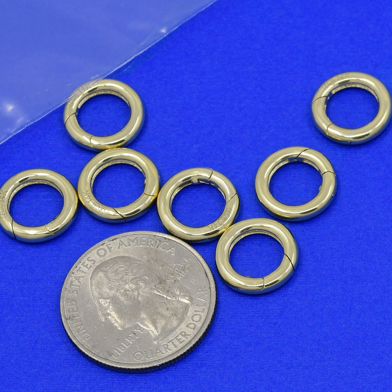 13mm 14k Solid Yellow Gold Large Round Enhancer Push Lock Connector Charm Holder
