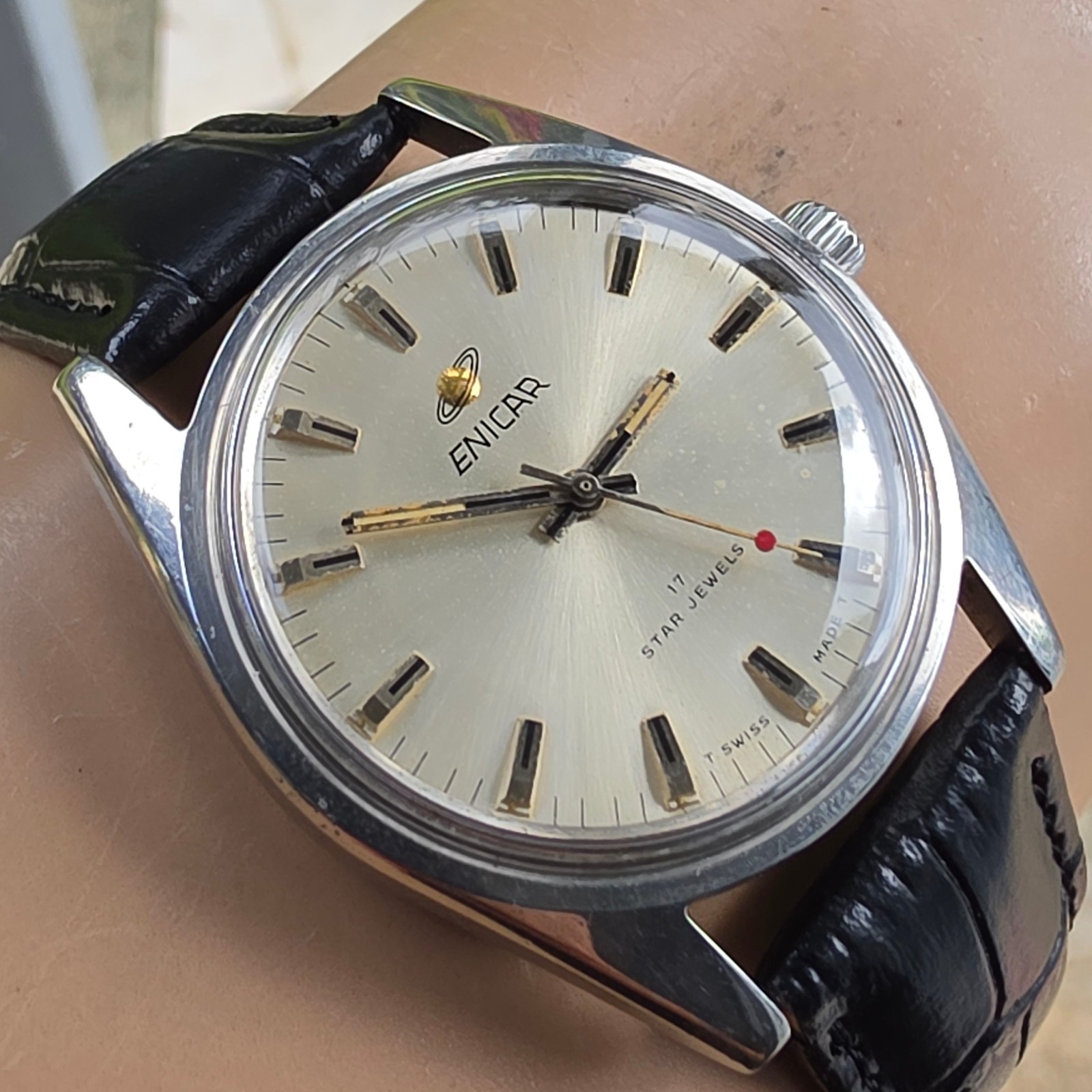 Vintage ENICAR Ocean Pearl men’s manual wind watch AR-160 swiss made 1970s
