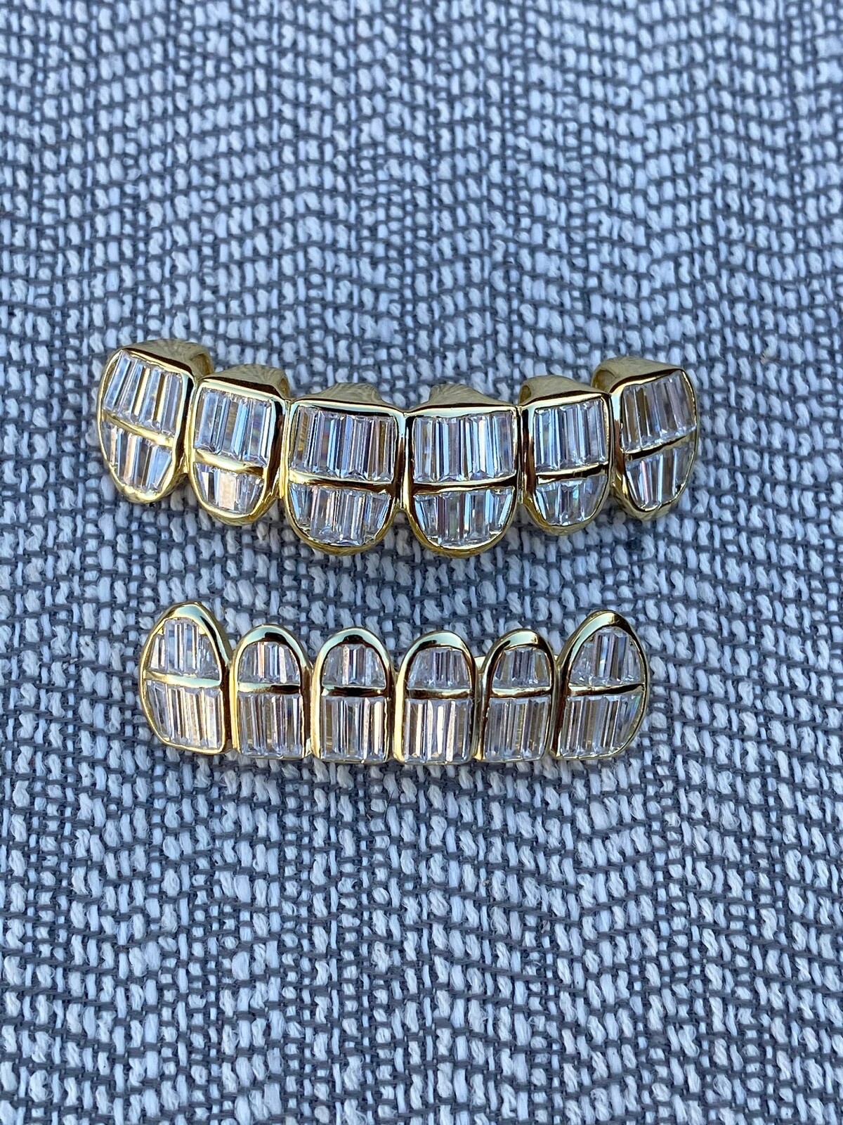 Real 925 Silver 14k Gold Plated ICED Baguette CZ GRILLZ Teeth Fronts Grills