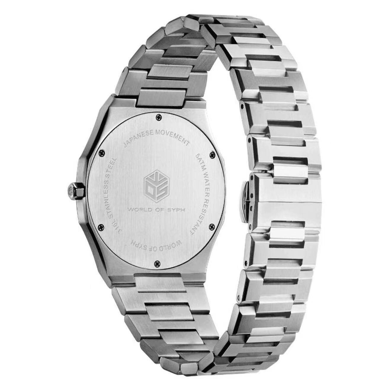World Of Syph Mens Watch Silver Stainless Steel Arabic Dial Luxury Watch