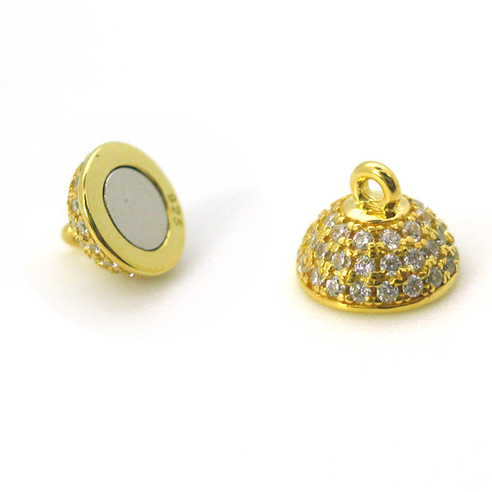 Gold Over Sterling Silver Round Pave Clasp – Magnetic Clasp (1 clasp)
