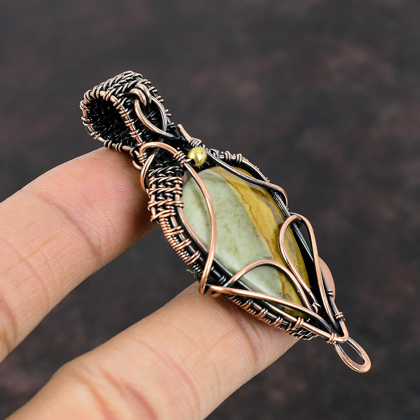 Polychrome Jasper Wire Wrapped Pendant Handcrafted Copper Unique 2.76″