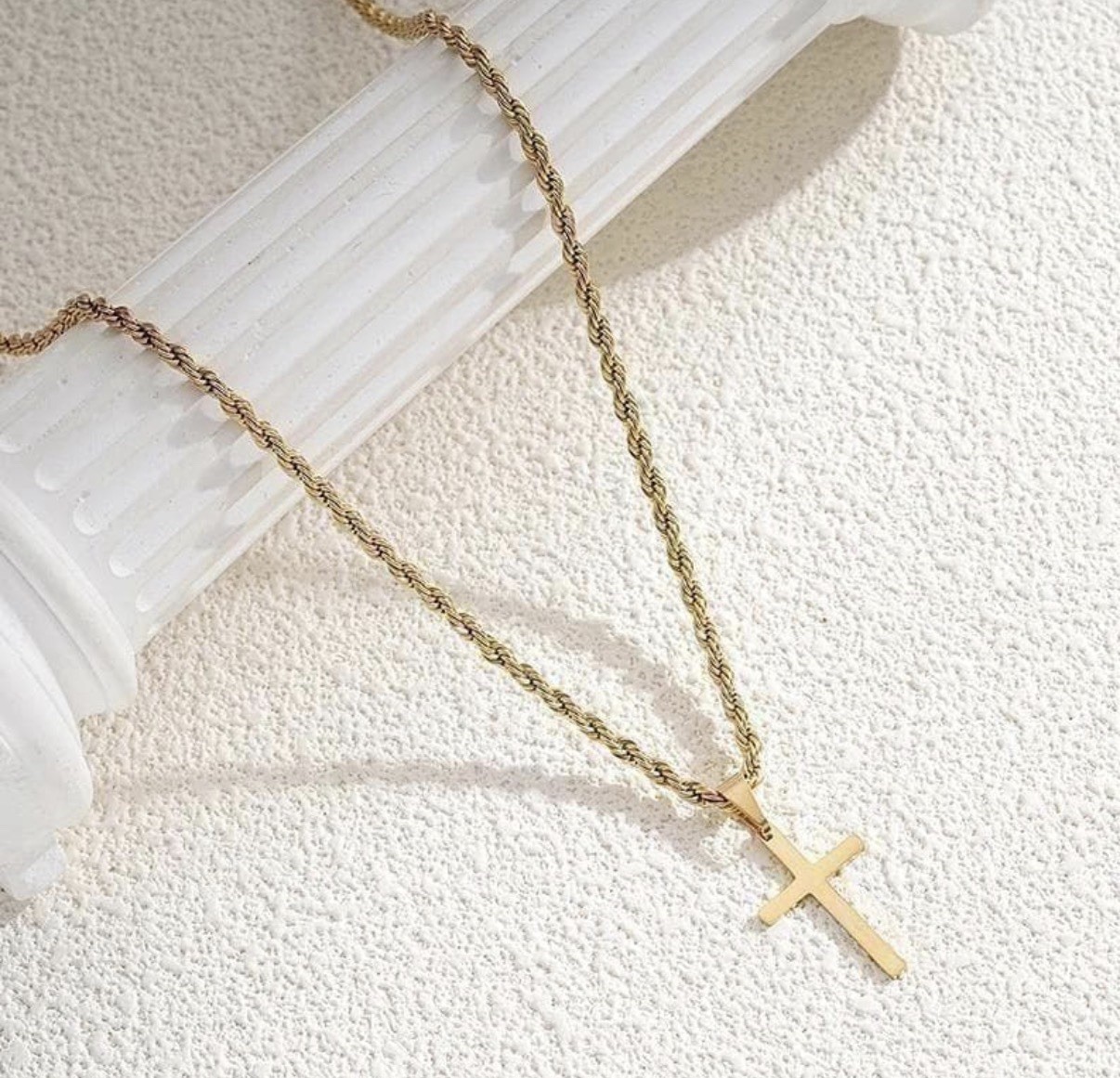 Men’s Gold Cross Necklace Stainless Steel Rope Chain 22.4” Pendant Jewelry