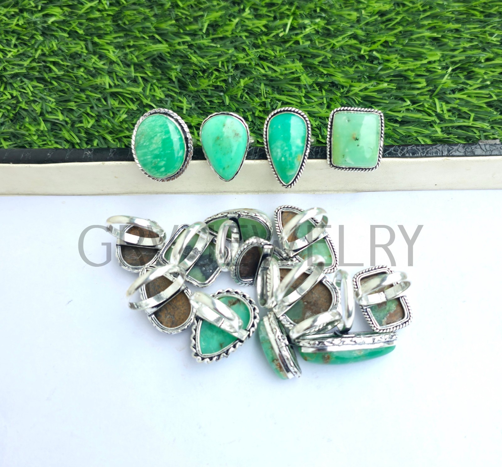 1-500 Pcs Chrysoprase In Wholesale Stone Rings Lot Bulk: Silver Plated Whr-80