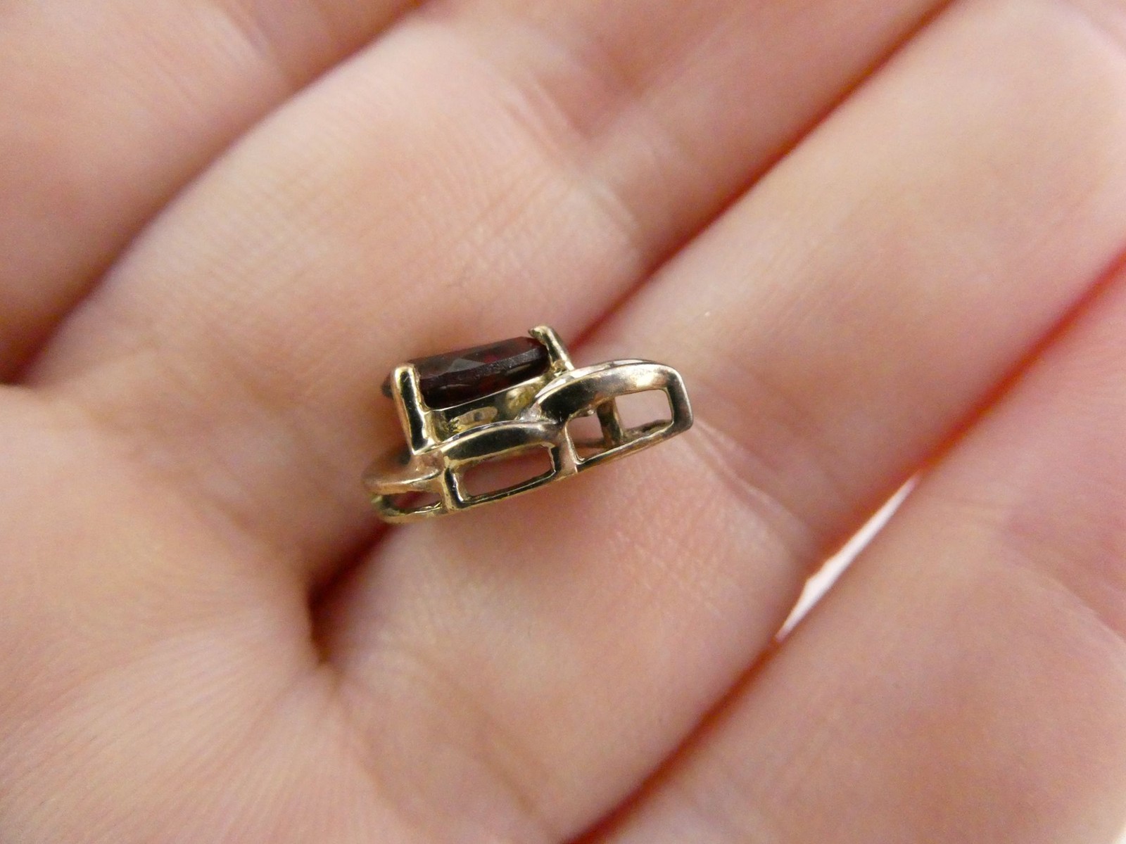 Sterling Silver Gilt Accent Garnet and White Topaz Slide Pendant 925 1.2g 13.4mm