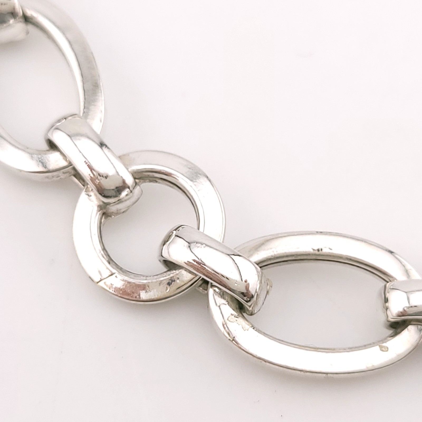 Signed “M” Sterling Silver Round & Oval Disk Circle 8″ In Chain Link Bracelet