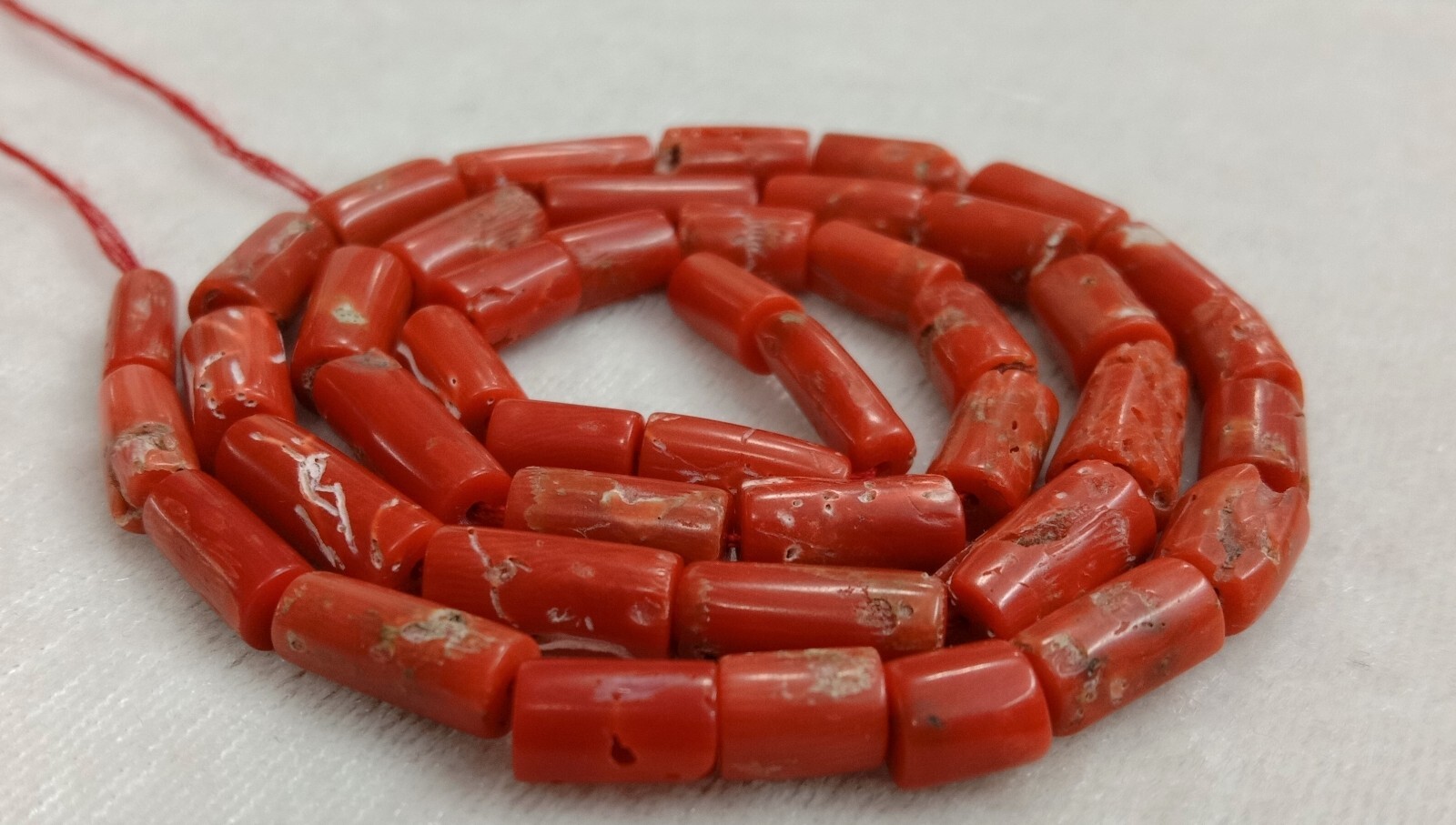 16″INCHES 100%Natural Italian coral pipe Beads.AA quality.Size 4x10mm to 5x10mm.