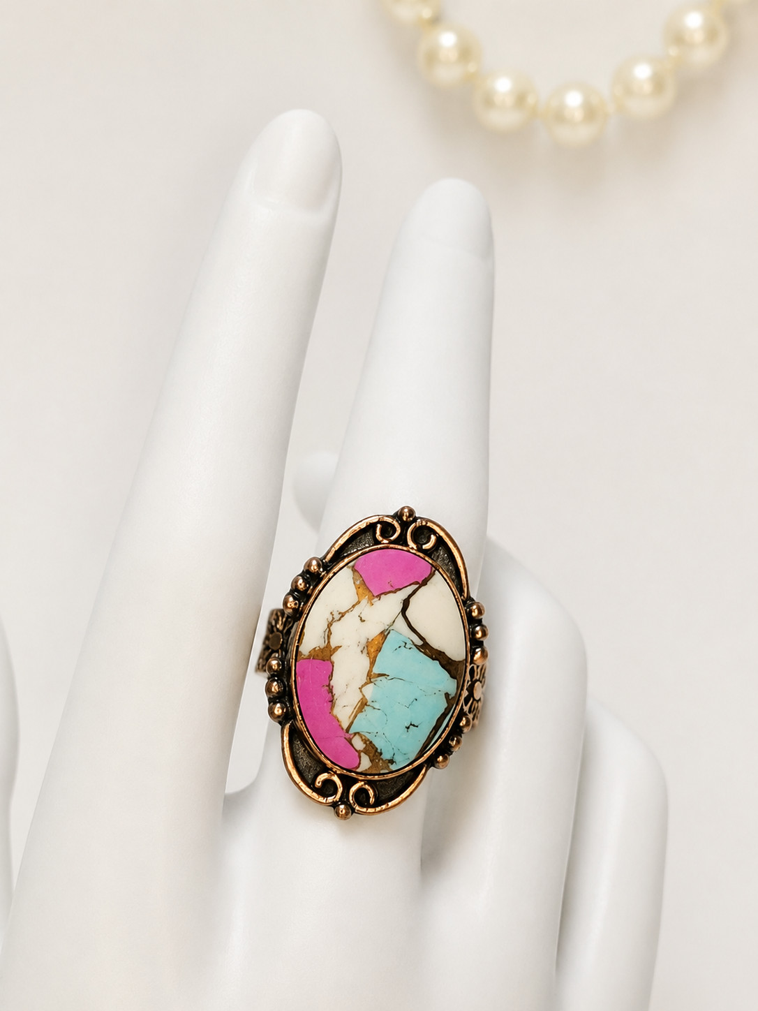 Cotton Candy Turquoise Adjustable Statement Ring