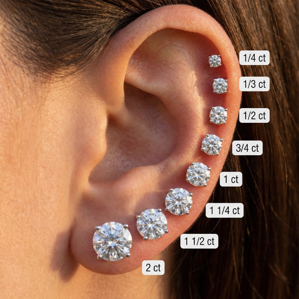 1/4 – 2 Ct T.W. Natural Diamond Studs in 14k White or Yellow Gold