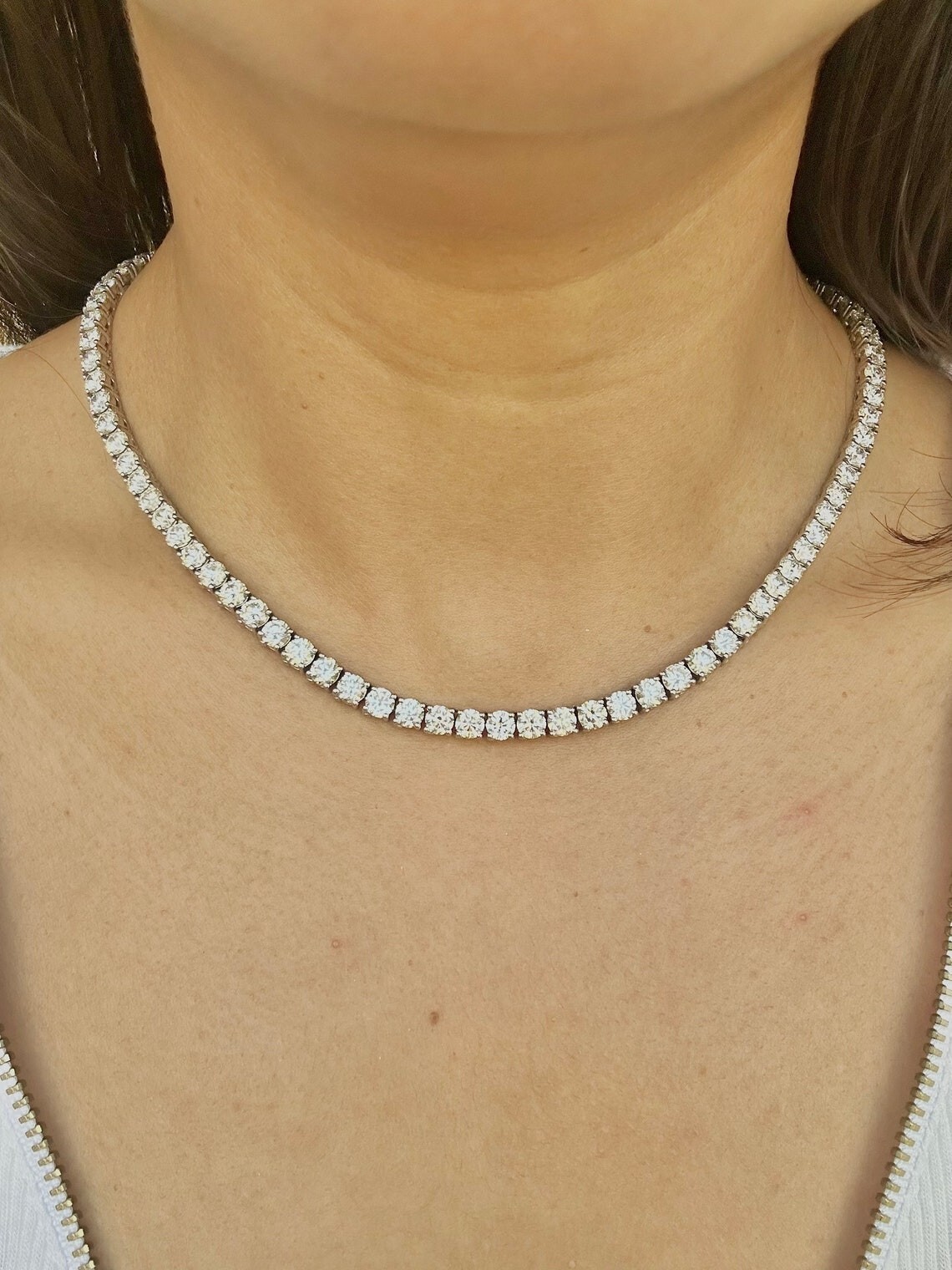 31 Carat Round Genuine Lab Grown Diamond Tennis Necklace 20” Inch GIA