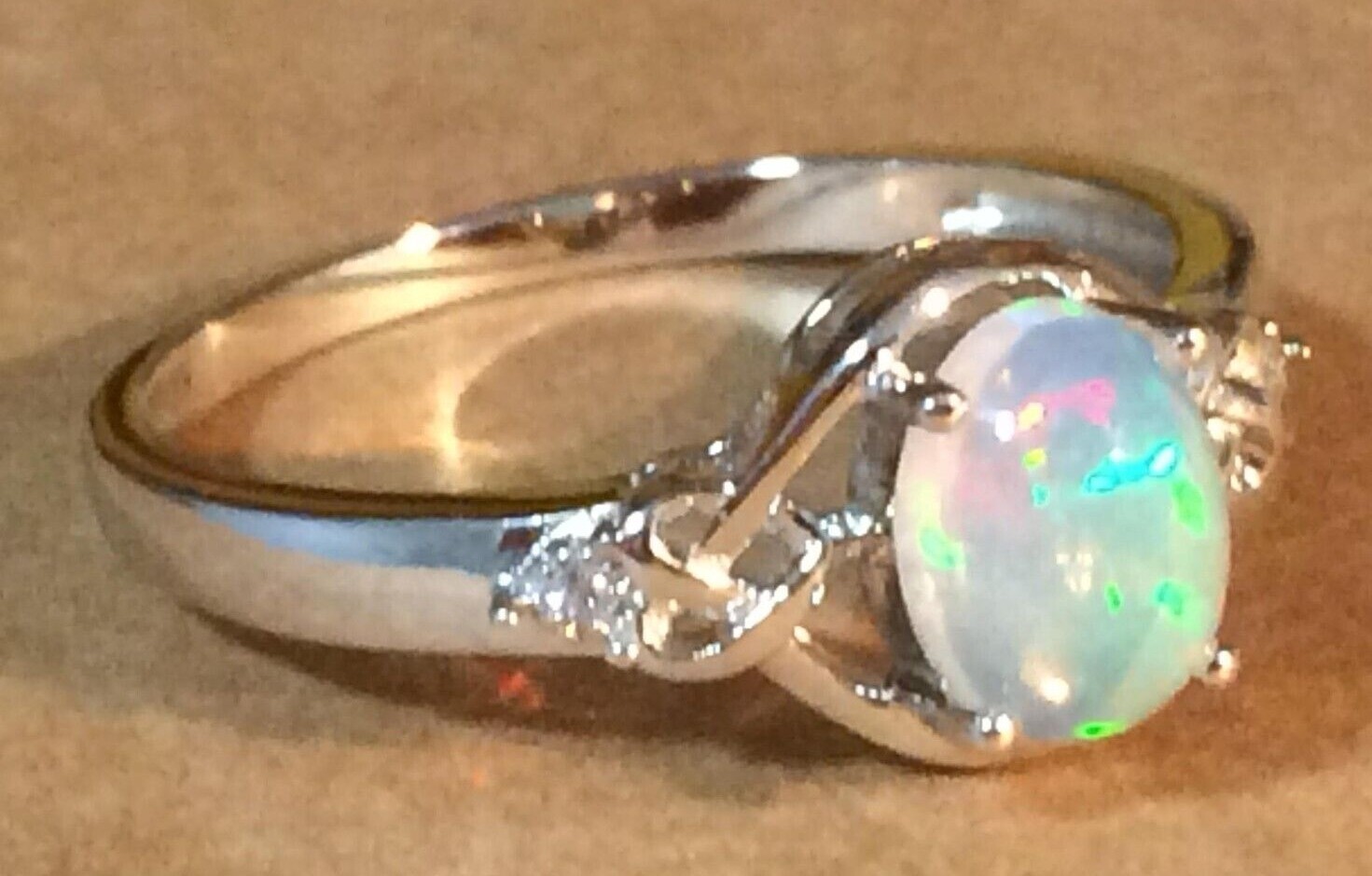 Fire Opal Ring Natural 8x6mm Solid Opal Solid Sterling Silver Sizes 6 to 11 US