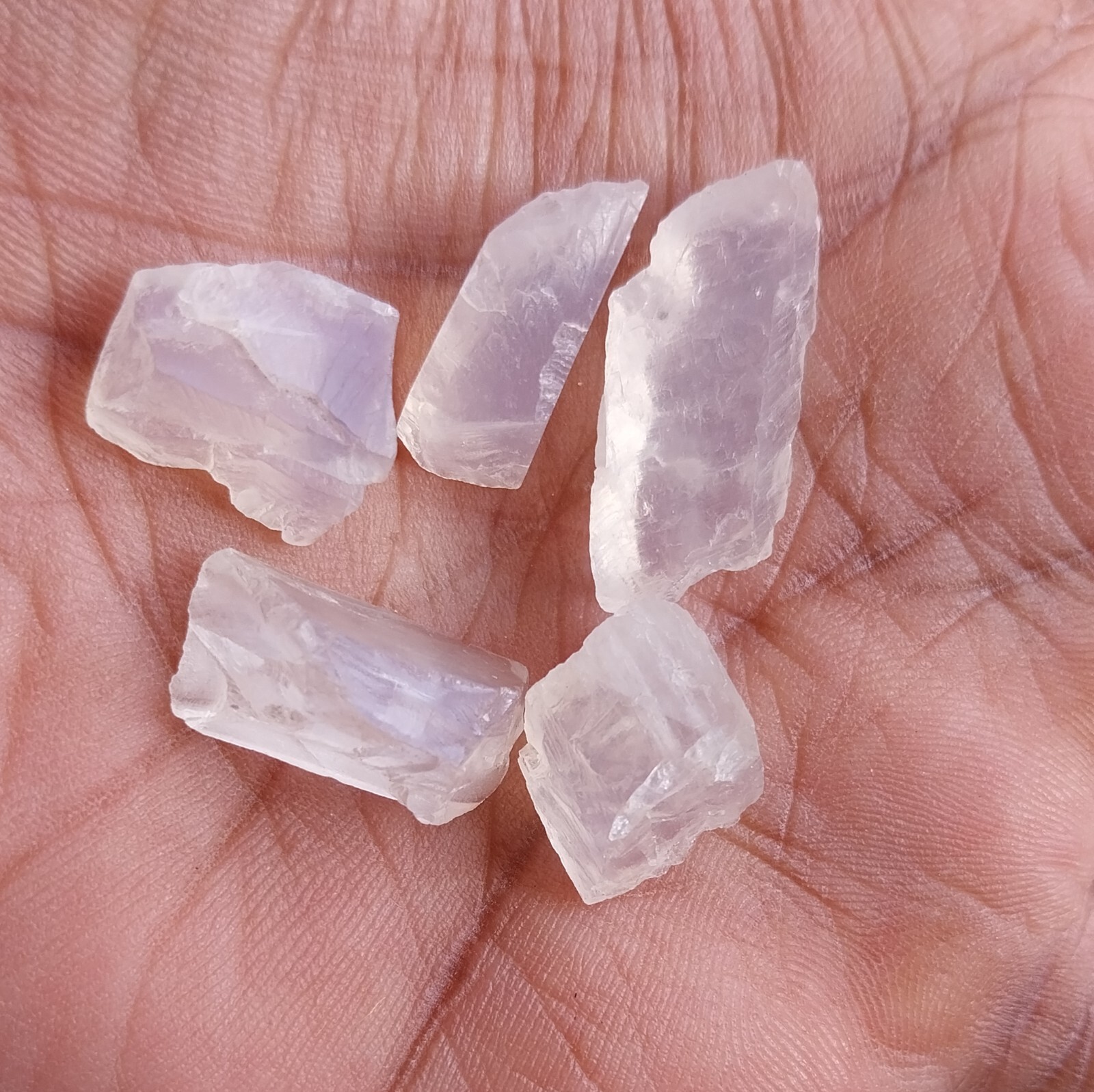 38 Carat 11 to 21 MM Natural White Rainbow Moonstone Rough Raw 5 Piece Lot