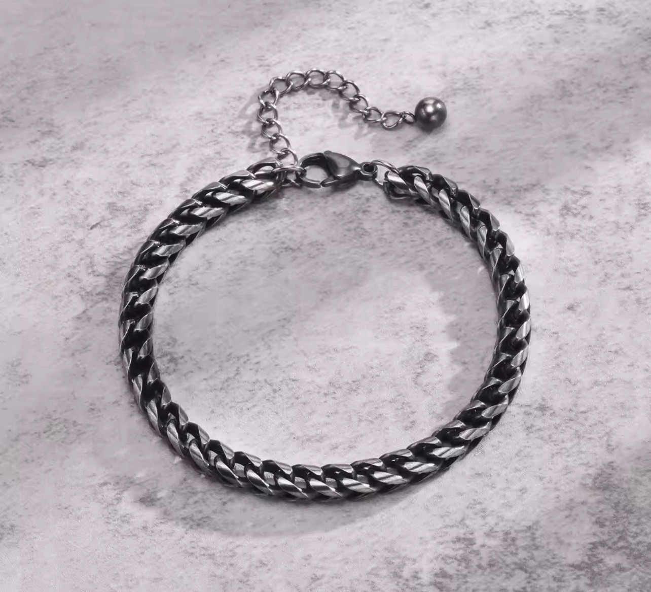 Men’s vintage stainless steel bracelet, double-layer round curved chain bracelet