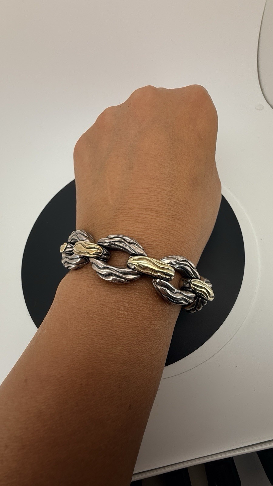 GABRIEL Sterling Silver & 14K Yellow Gold flexible Bracelet 8” Long