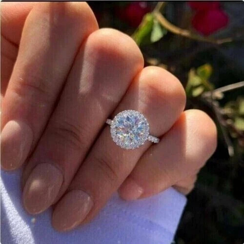 3.00 Ct Round Cut Diamond Lab-Created Halo Engagement Ring 14K White Gold Plated