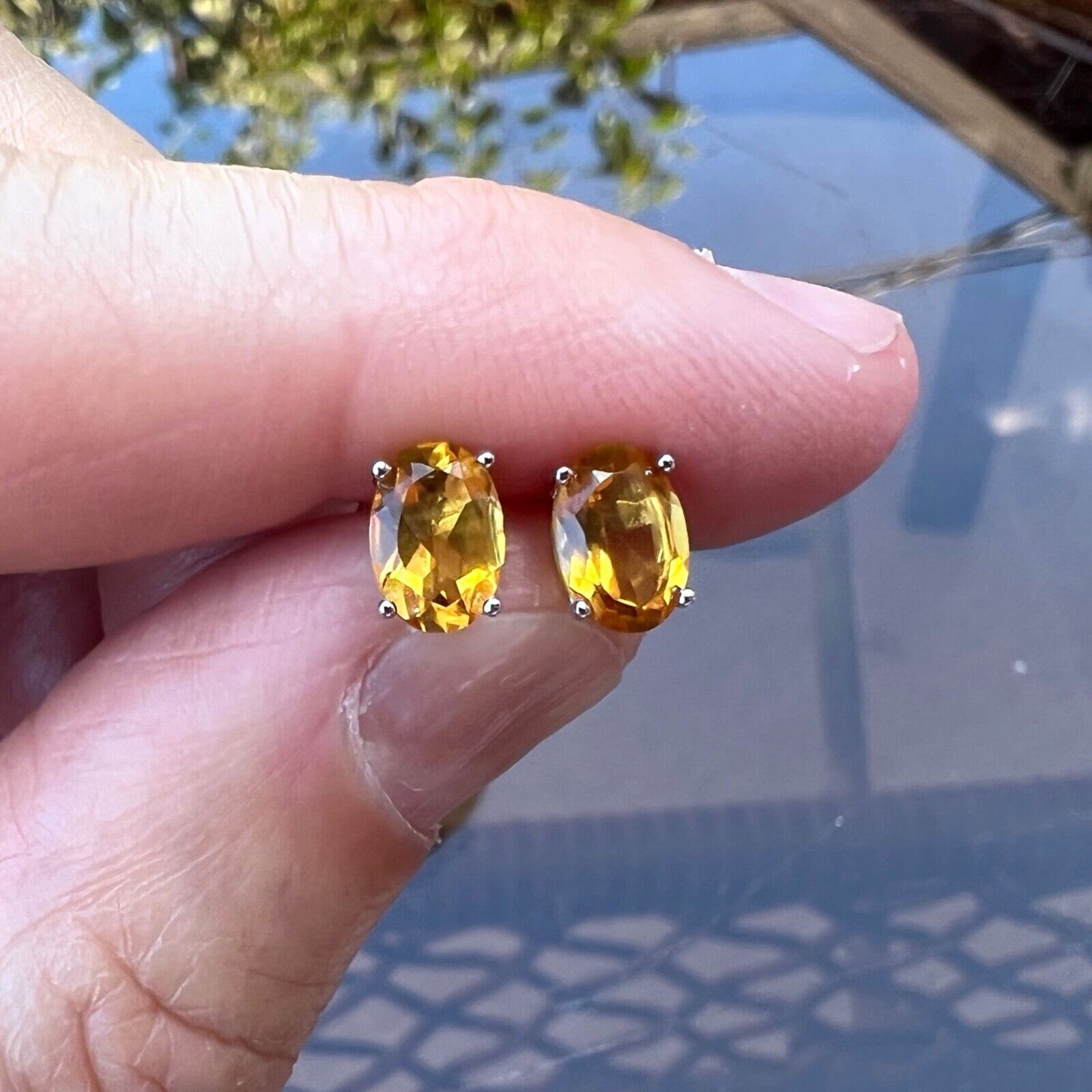 Handmade Small AAA Oval Natural Citrine Stud Earrings , November Birthstone