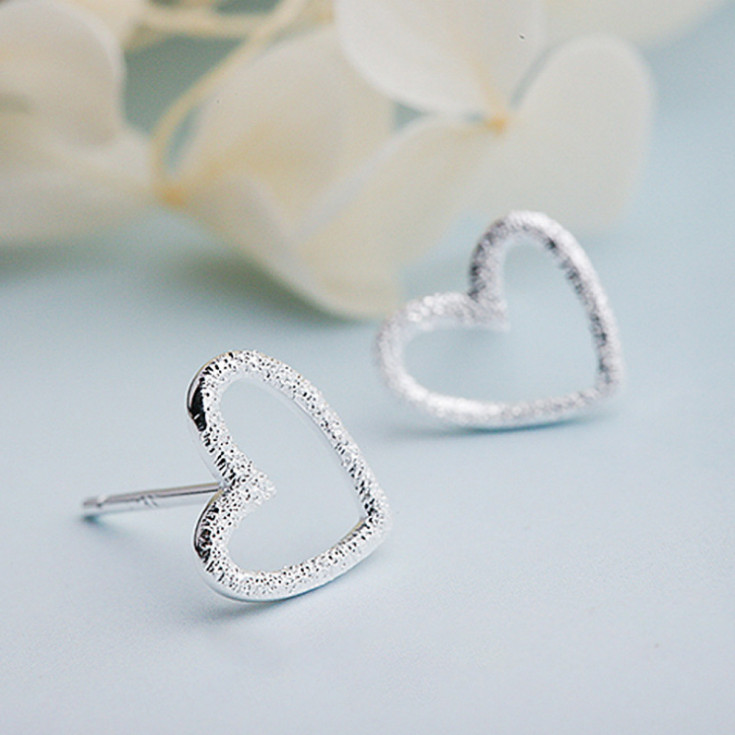 925 Sterling Silver Heart Post Stud Earrings Gift Women Girl PE18