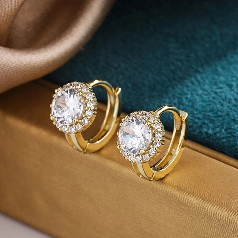 Women’s Huggie Hoop Earrings Round Cut Simulated Diamond 925 Starling Silver