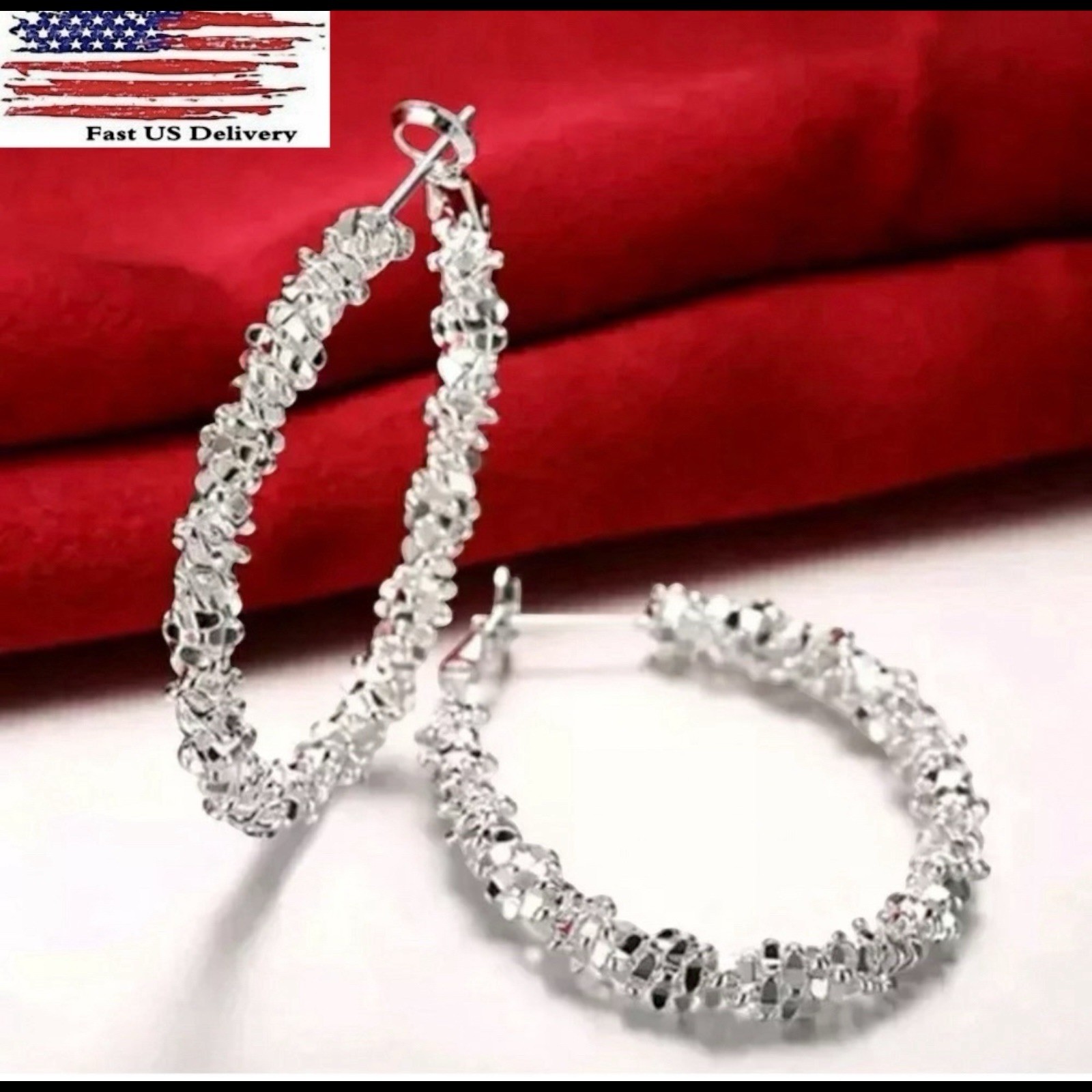925 Sterling Silver Women Elegant U-Shaped Medium Size Hoop Earrings A23