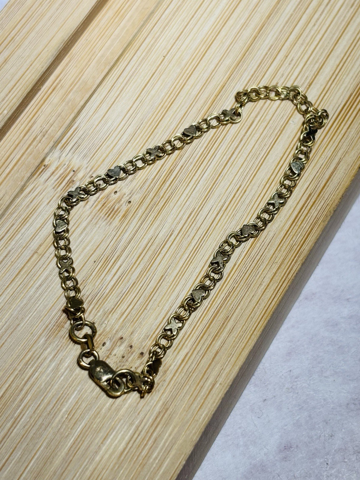 10k Solid Gold X’s And Hearts XOXO Love Bracelet/Anklet 7 Inches Double Link