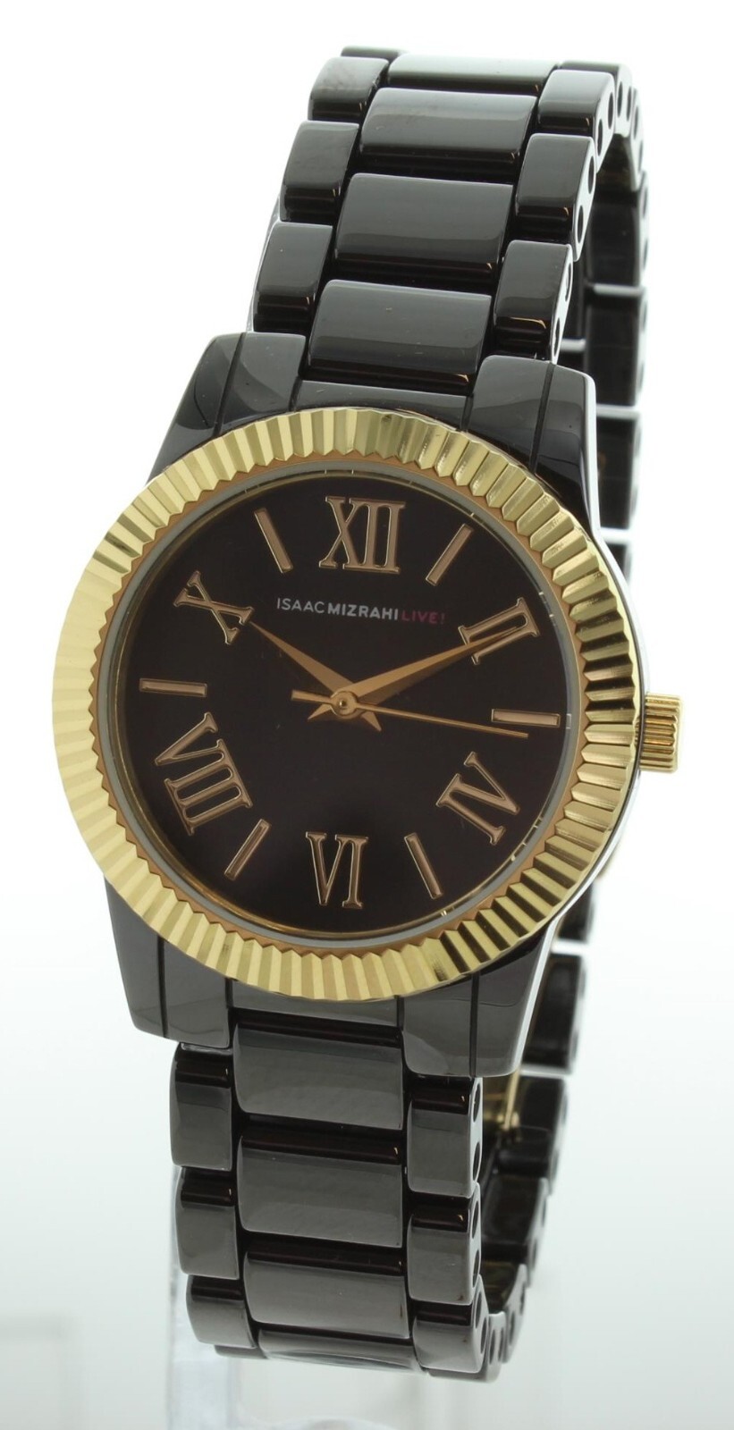 Isaac Mizrahi Live! Black Ceramic Classic Face Women’s Watch Gold Bezel IMZ601A