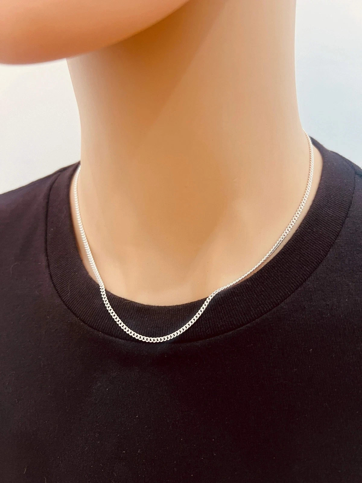 16″ 925 Sterling Silver Italian Curb Link Necklace Chain 1.2mm Solid Silver NEW