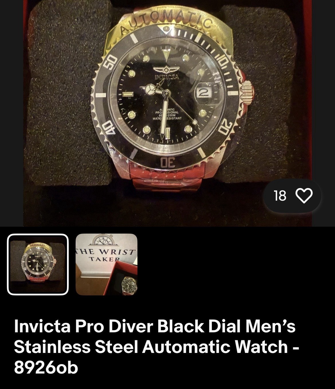 Invicta Pro Diver Men’s Automatic Date 40mm 200m Black Dial Silver Bracelet Box