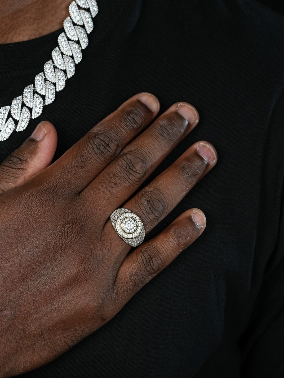 14k Gold Plated Men’s Iced MOISSANITE Ring Hip Hop Out Size 6 7 8 9 10 11 12 13
