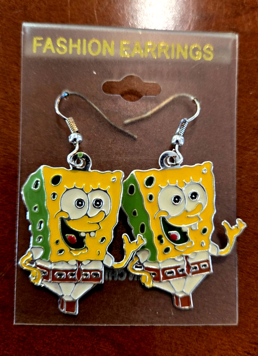 Spongebob Squarepants French Back Pierced Earrings;Goldtone Jewelry; New on Card
