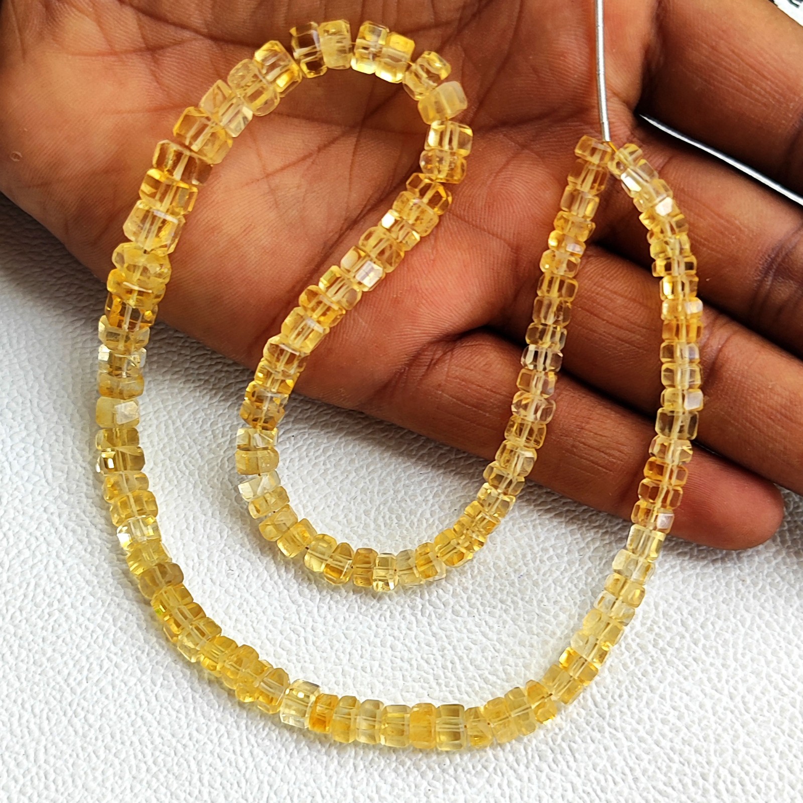 Real Golden Citrine Brazil Faceted Bolt Shape Beads 5mm-7mm 16″ Gem Strand