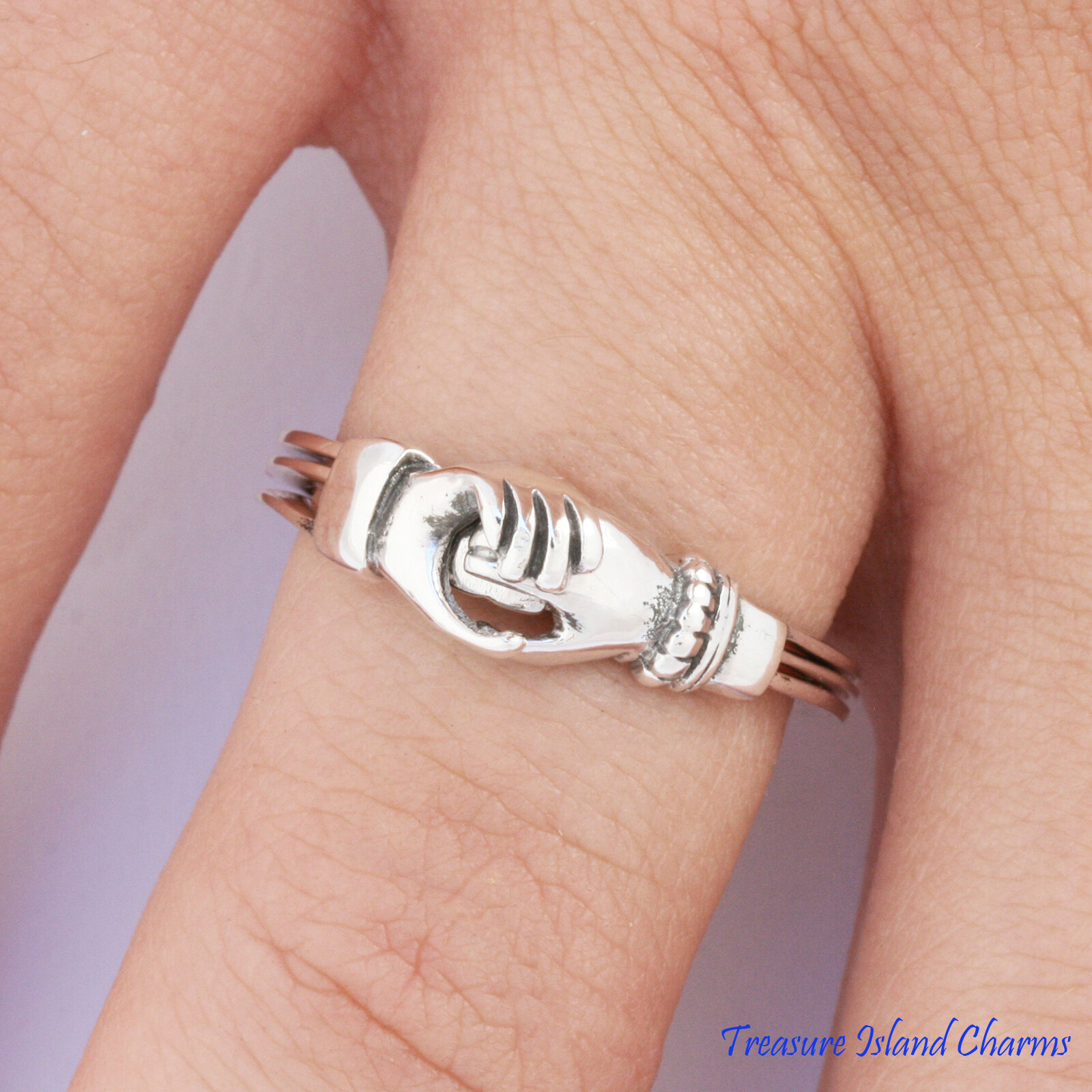 Gimmel Gimmal Claddagh Hands Heart 925 Sterling Silver Ring Opens Size 5,6,7,8,9