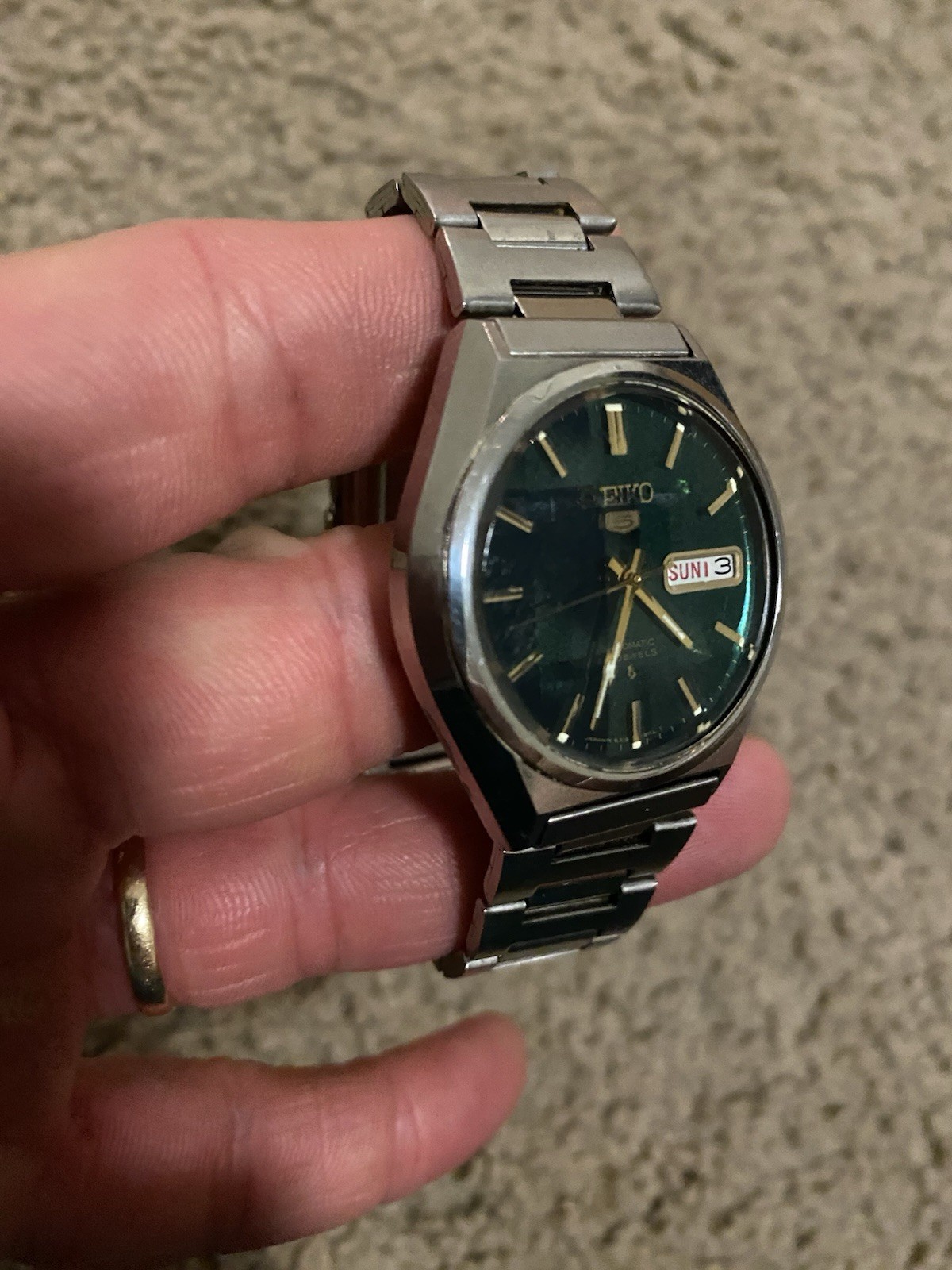 Seiko 5 Men’s Automatic Day/Date Green Dial 6319-8120 Watch 36mm Vintage – WORKS