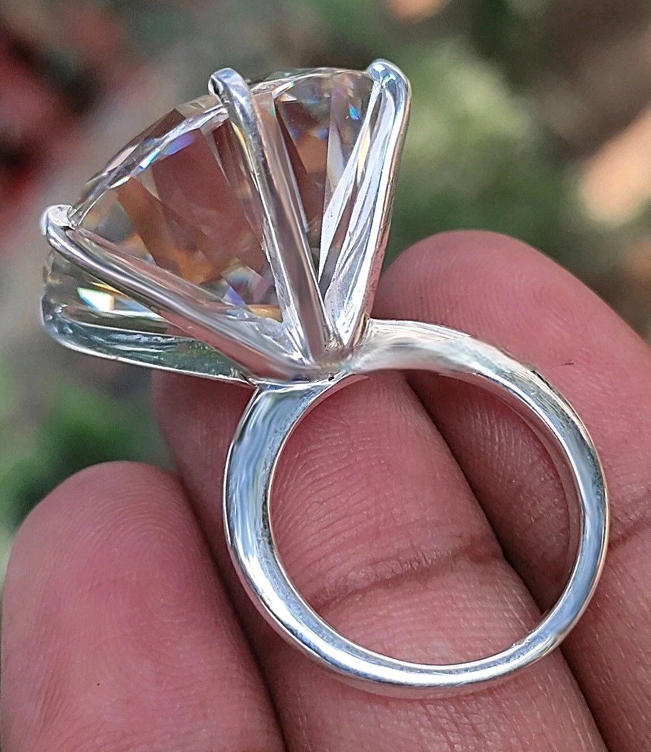 Huge & Rare 120 Ct Certified Treated White Diamond Solitaire Ring In 925 Silver