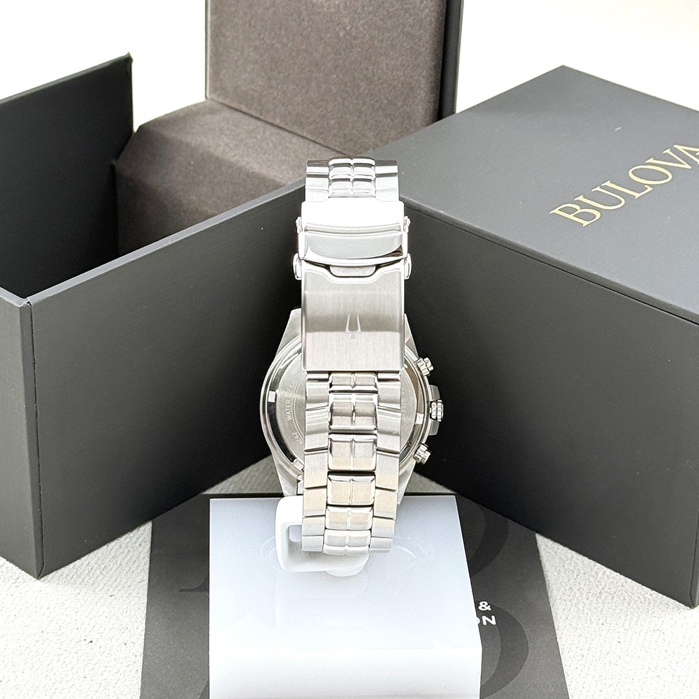 Bulova Men’s Marine Star 98B401 Chronograph Gray Dial Steel Quartz Watch 41.5mm