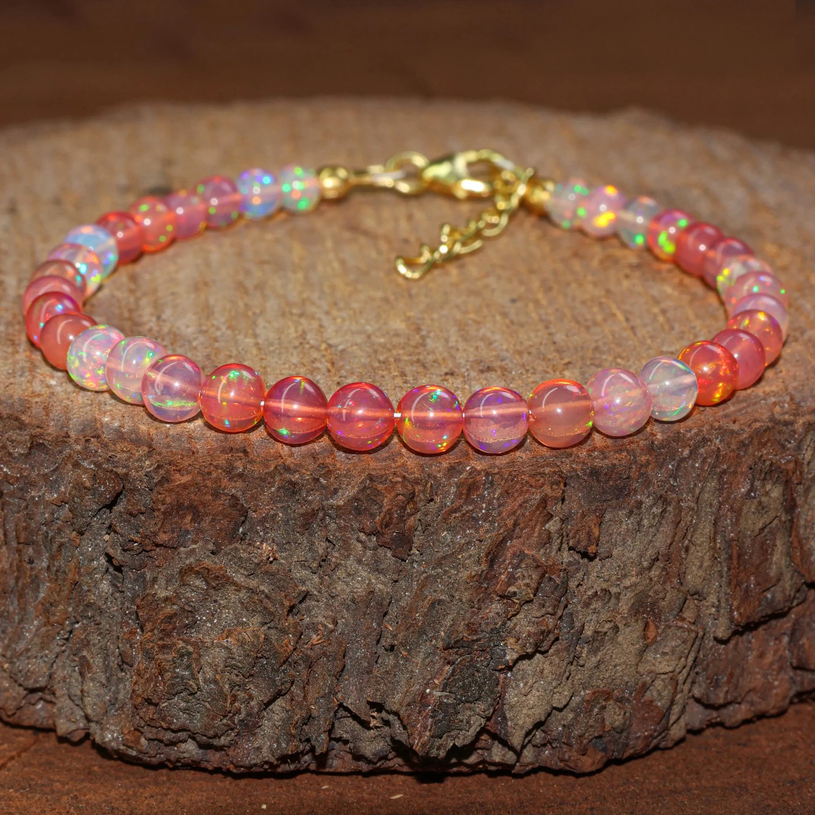 Ethiopian Opal Beaded Bracelet: Sterling Silver, October Birthstone