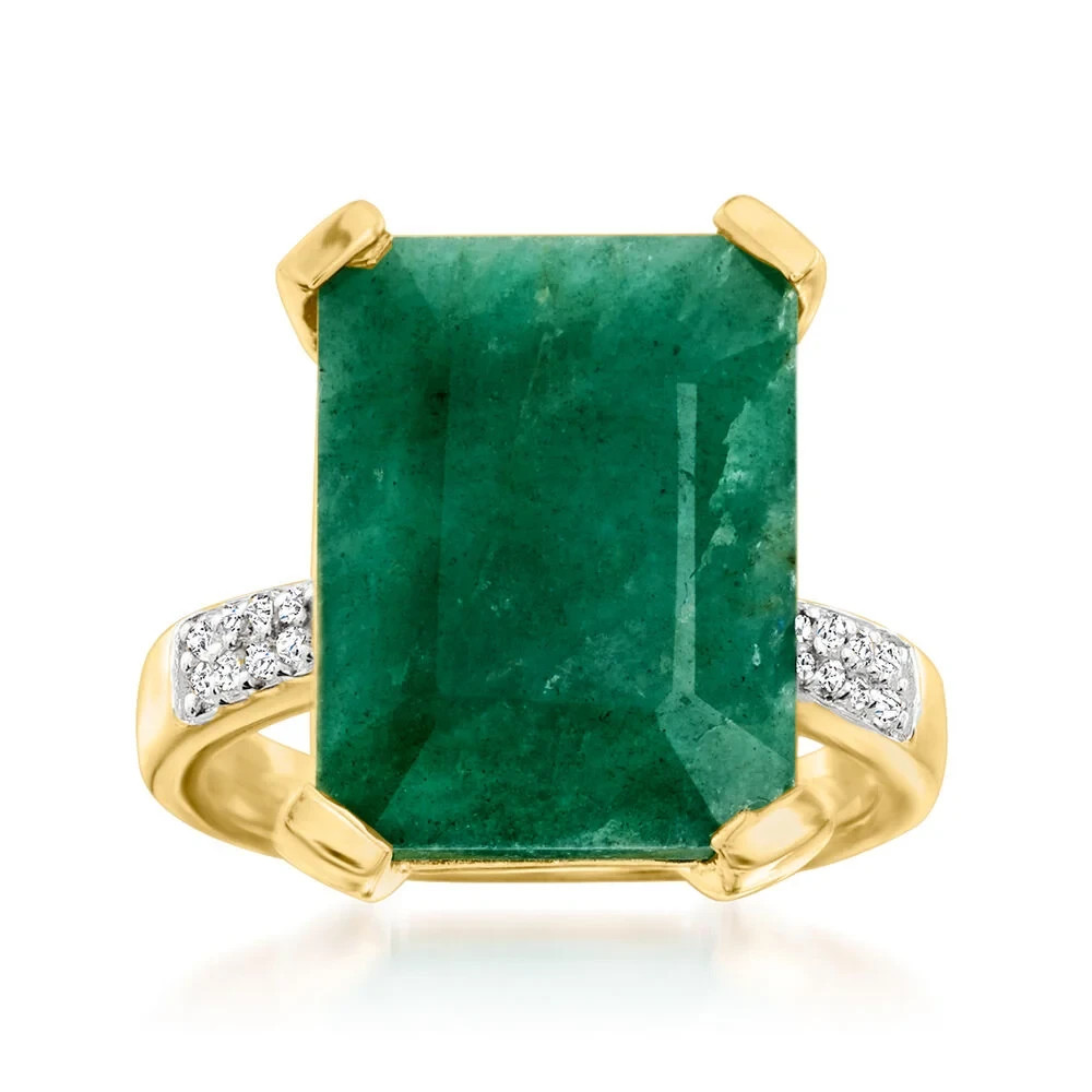 Ross-Simons 7.25ct Emerald & 0.14ct TW White Topaz Ring, Gold Vermeil