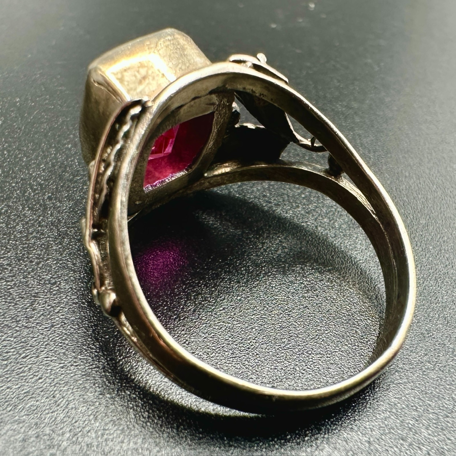 VTG 925 Sterling Silver Ring Flame Fusion Pink Ruby SZ 8 Floral GLOWS