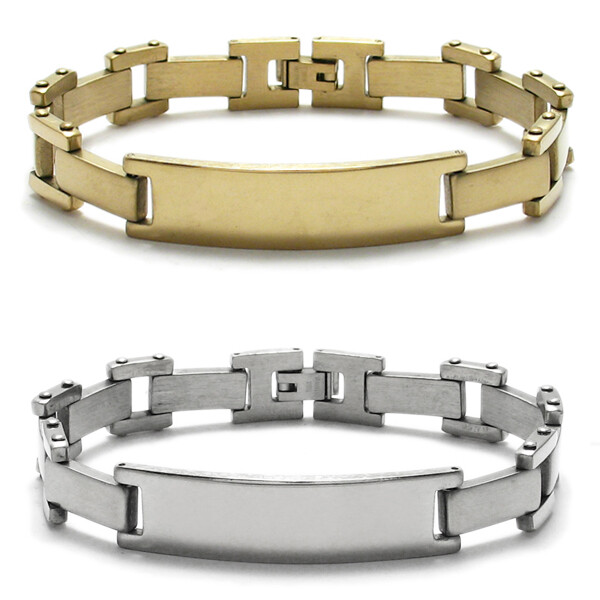 Stainless Steel Men’s 8″ Personalized Rectangular Link Bracelet (Choose Color)