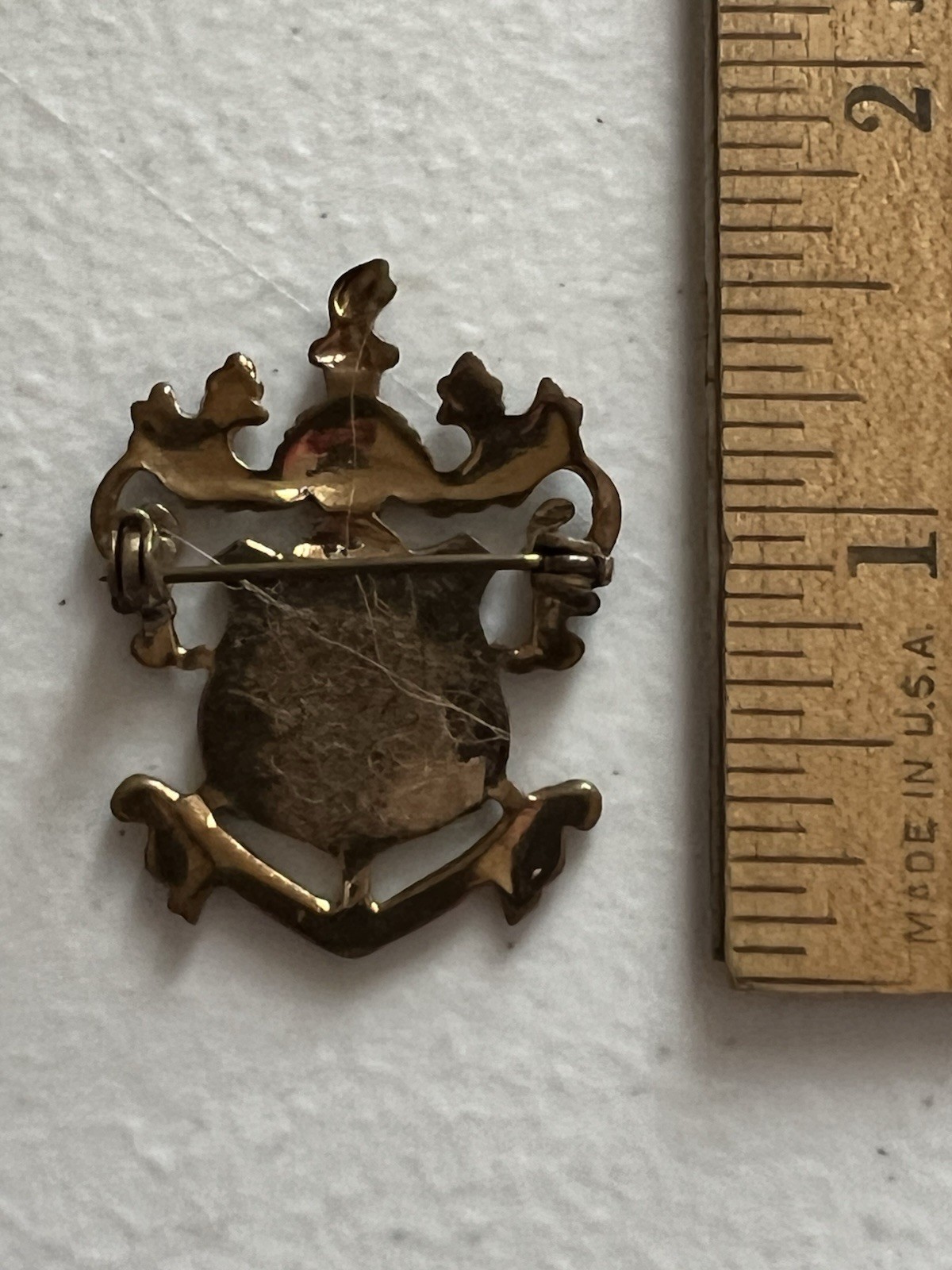 Weinlese-Gold-Ton Rot Weiß Emaille Fleur De Lis Wappen Form Anstecknadel Brooch