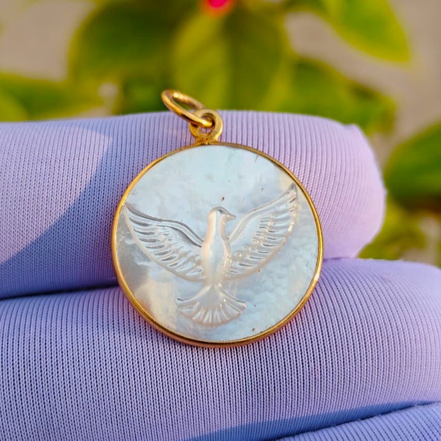 Natural Mother of Pearl Dove Pendant 925 Sterling Silver Gold Plated Jewelry